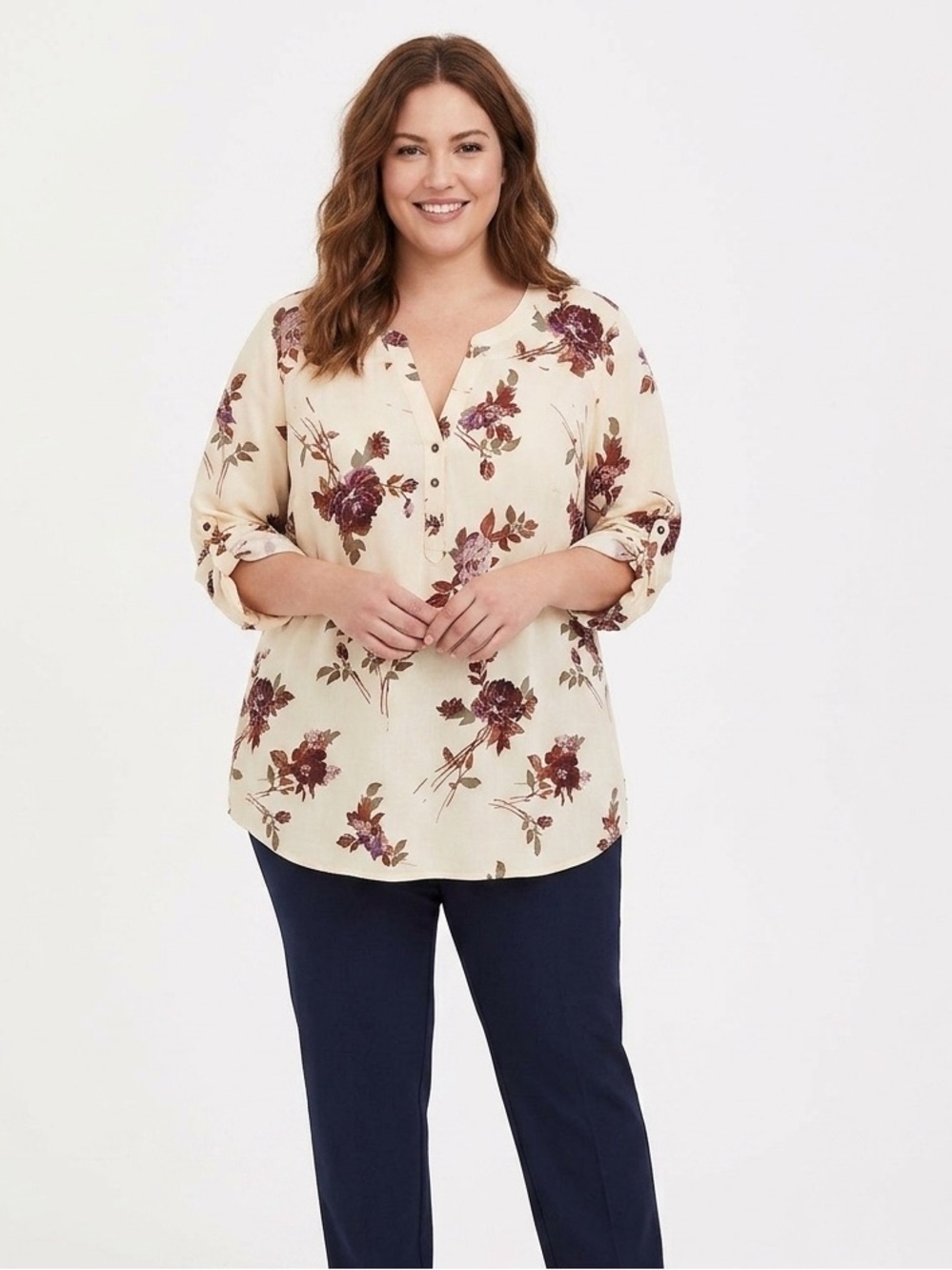 Torrid Harper beige blouse pop over floral 3/4 sleeves 3X